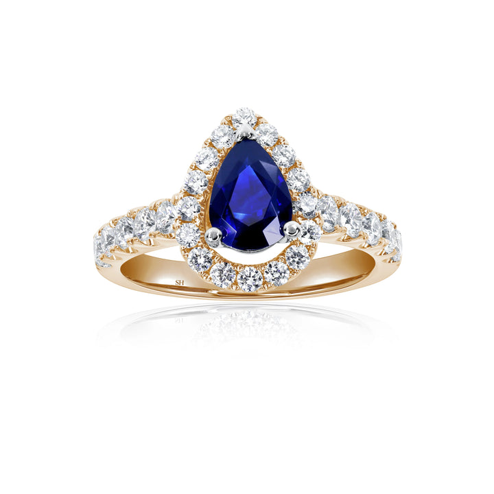 Classic pear shape sapphire halo ring (0.70ct) - W0854