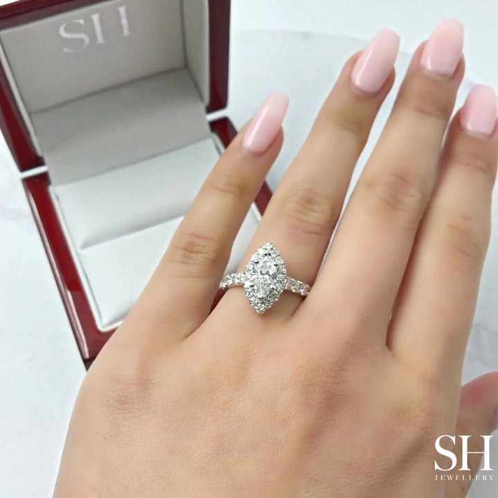 Bold Halo Marquise Engagement Ring with Pavé-Set Band - W0582