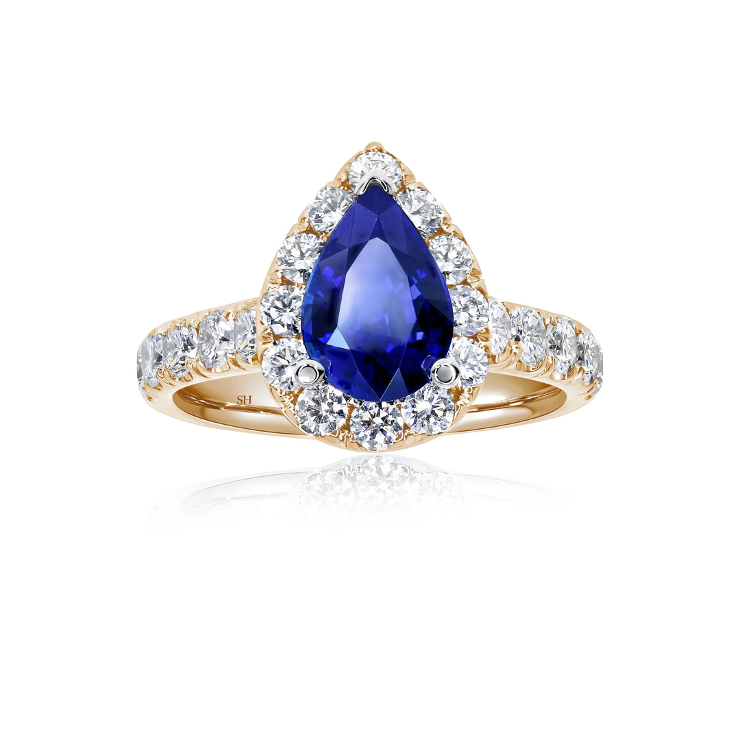 Bold Pear Shape Sapphire Halo Ring (1.80Ct) - W0856
