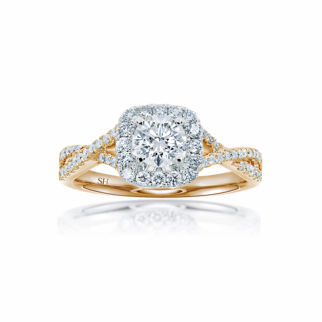 Elegant Cushion Shaped Halo Ring with Infinity Band - W0410