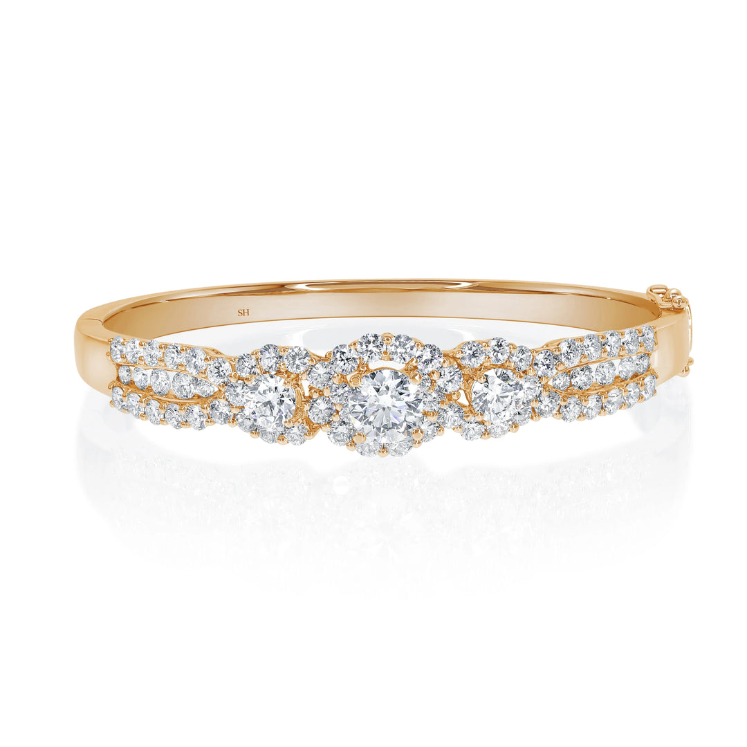 Floral Trio Diamonds Oval Halo Centre in Three Row Bangle - W0923
