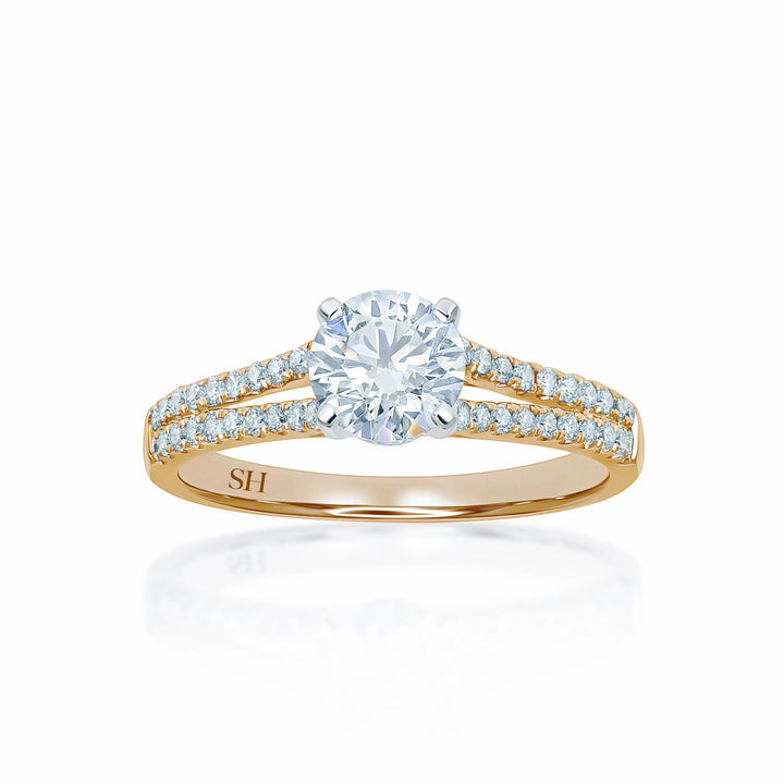 Classic 4-Claw engagement ring with split pavé set diamond band - W0030