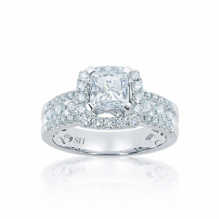 Brilliant Princess Cut halo engagement ring - W0260