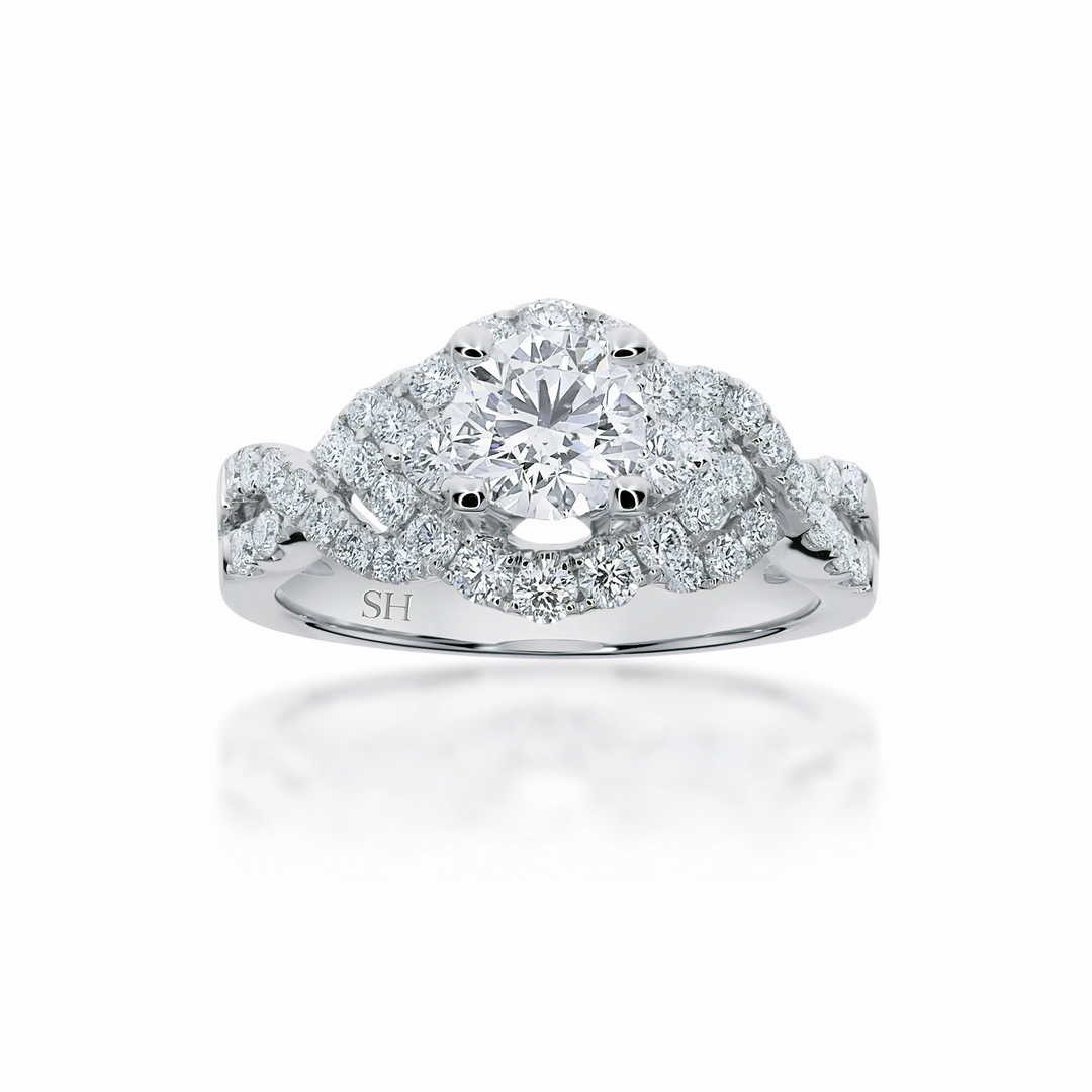 Interweaved modern halo ring - W0348