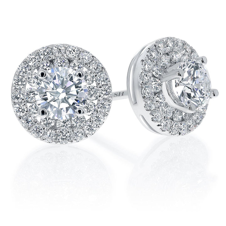 Double circular halo with pave and channel set diamond earrings - W0281