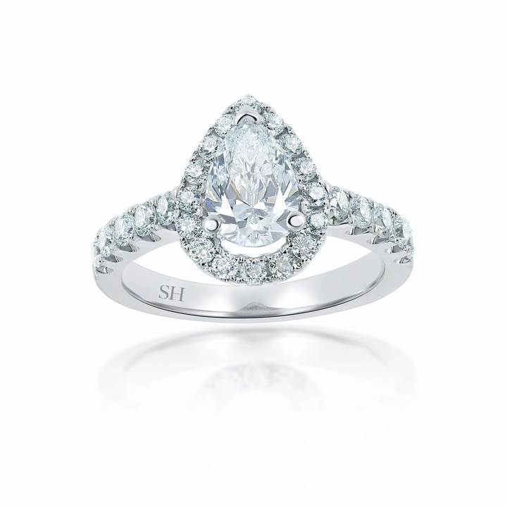3-Claw Pear Shape Halo and Pavé-Set Diamond Band - W0042