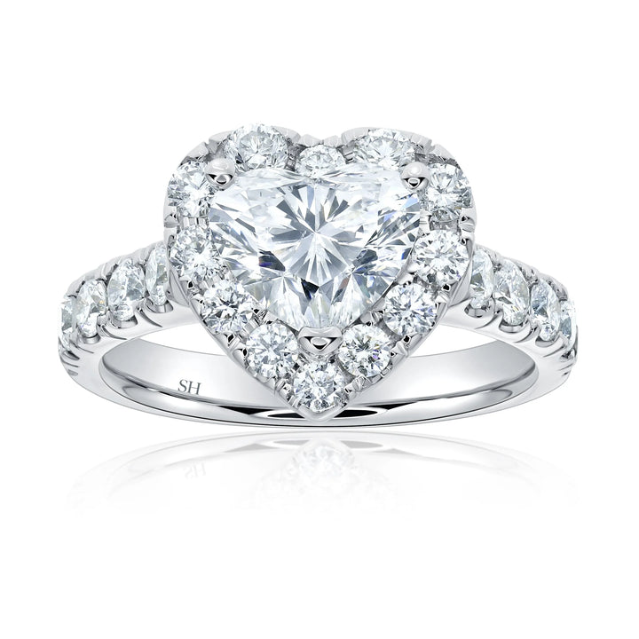 Bold Halo Heart-Shaped Engagement Ring with Pavé-Set Band - W0583