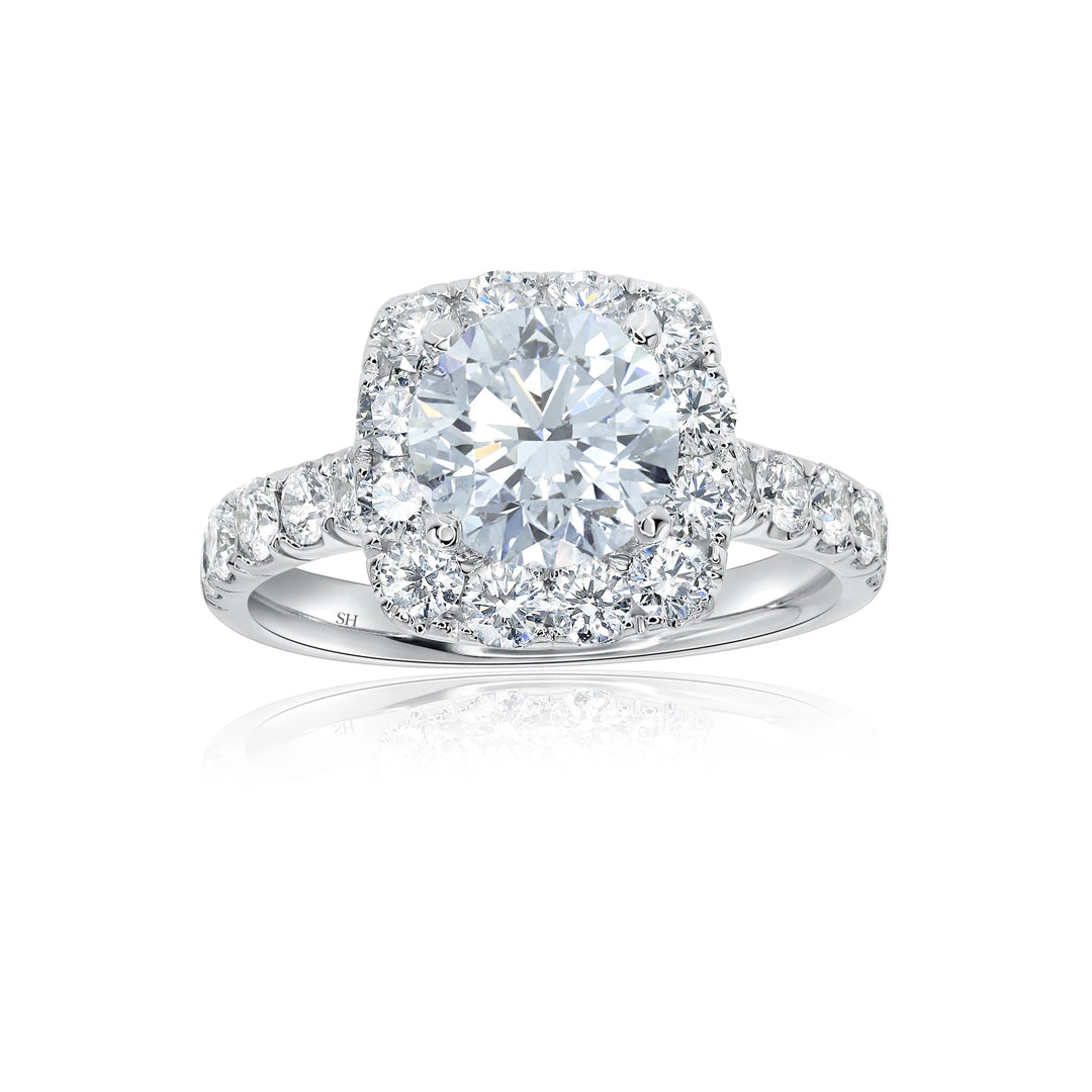 Bold Cushion Shaped Halo & Pavé Set Diamond Band - W0884
