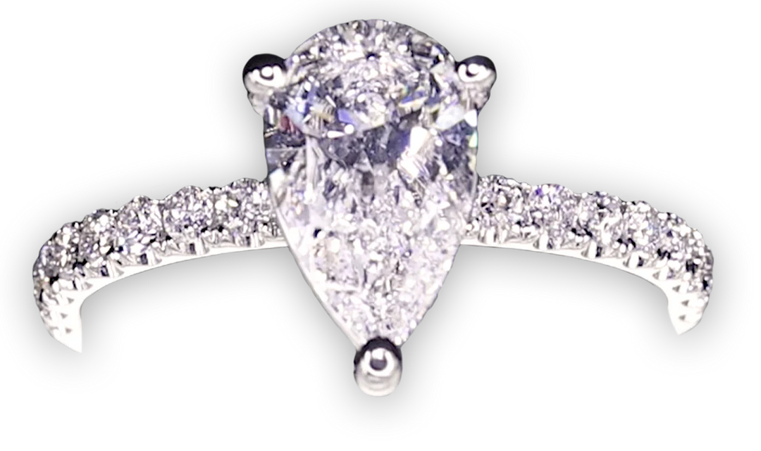 3-Claw Pear-Shaped Timeless Engagement Ring with 2.1mm Pavé-Set Band - W0801