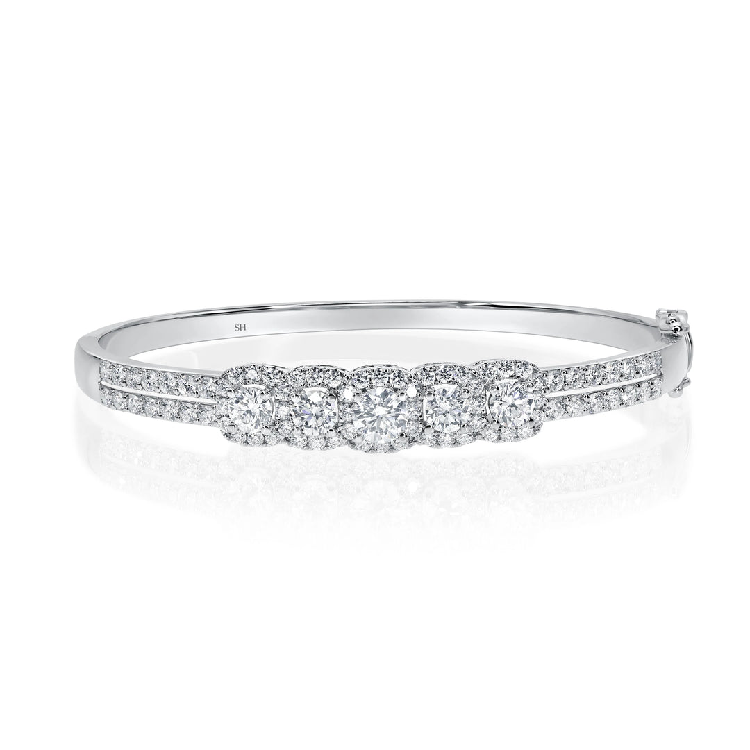 Floriade Five Round Diamonds Split Two Row Bangle 5mm - W0942