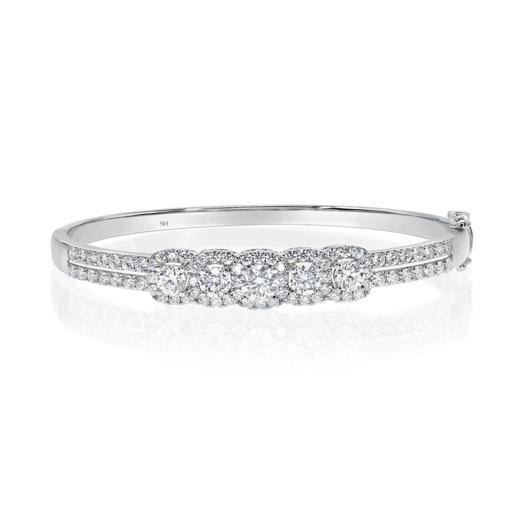 Floriade Five Round Diamonds Split Two Row Bangle 5mm - W0942