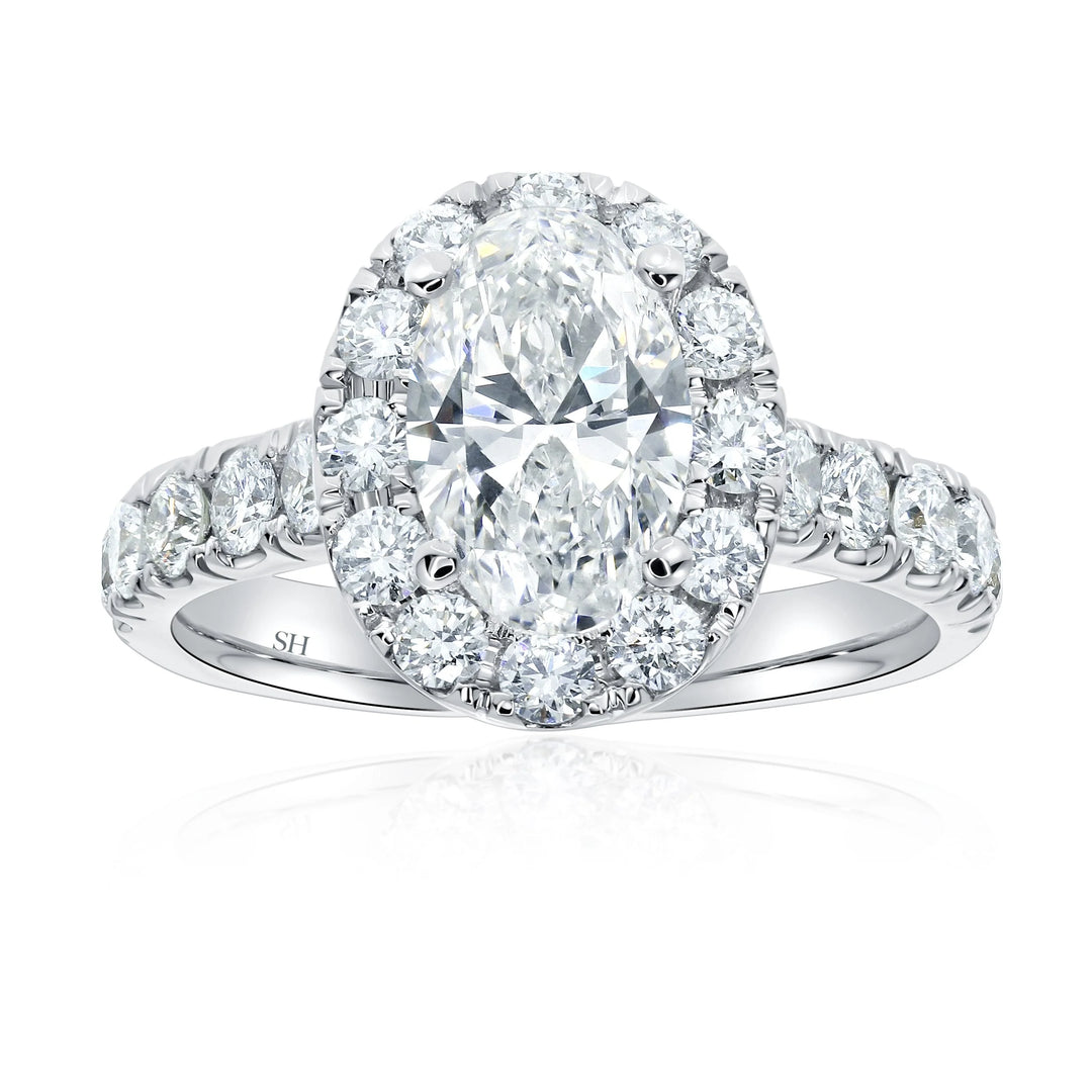 Bold Halo Oval Engagement Ring with Pavé-Set Band - W0584