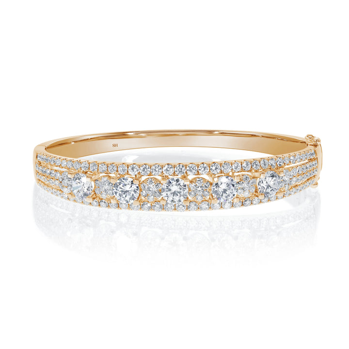 Diamond Runway Bangle Four Row Divided Sides - W0929