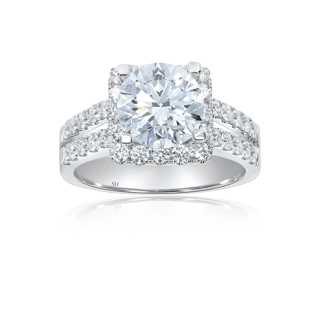 Diamond Cushion Halo And Split Two Row Band - W0885