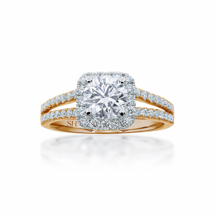 Cushion halo and twin pavé set diamond band - W0345