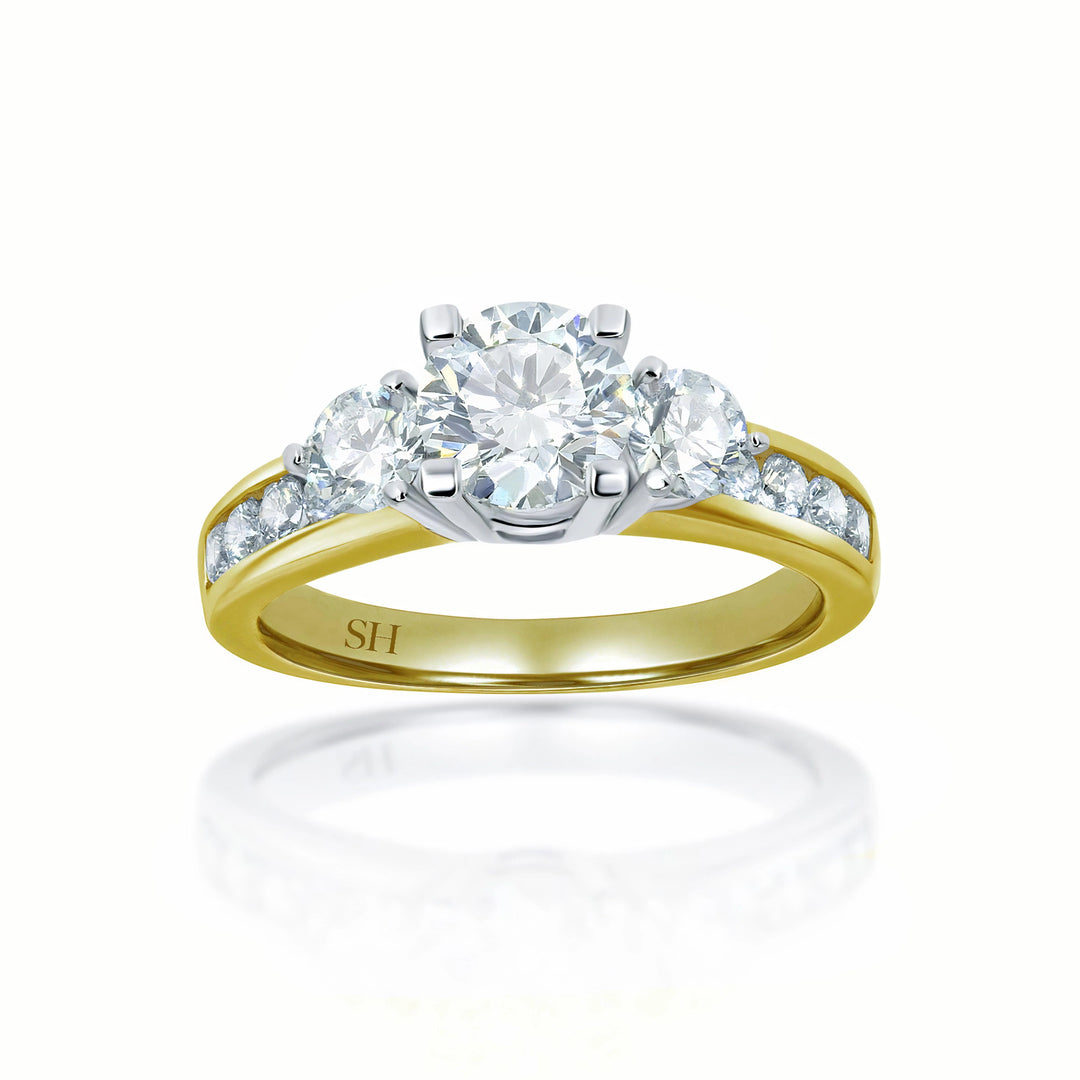 Modern 4-Claw trilogy ring with channel set band - W0032