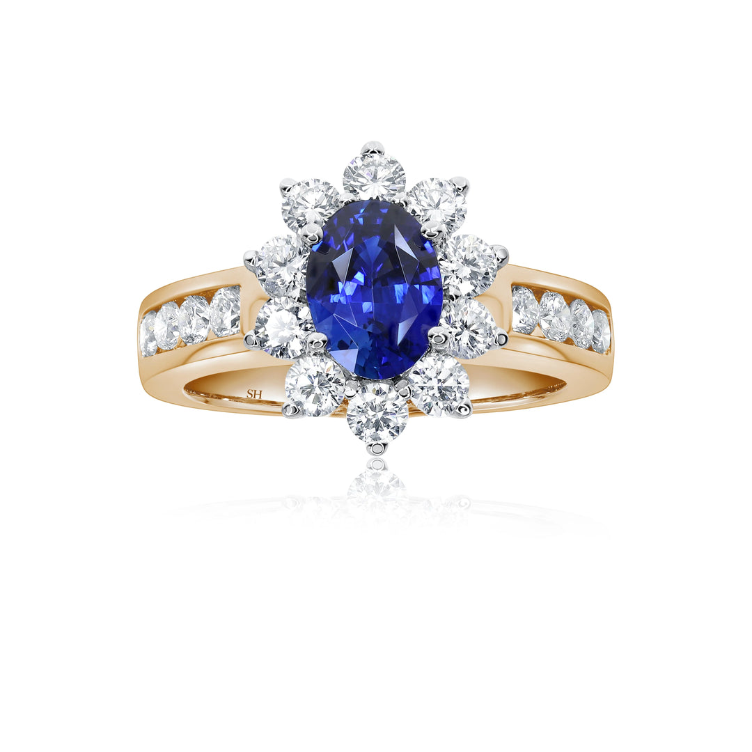Classic Sapphire Halo Ring With Channel Set Band (1.00Ct) - W0860