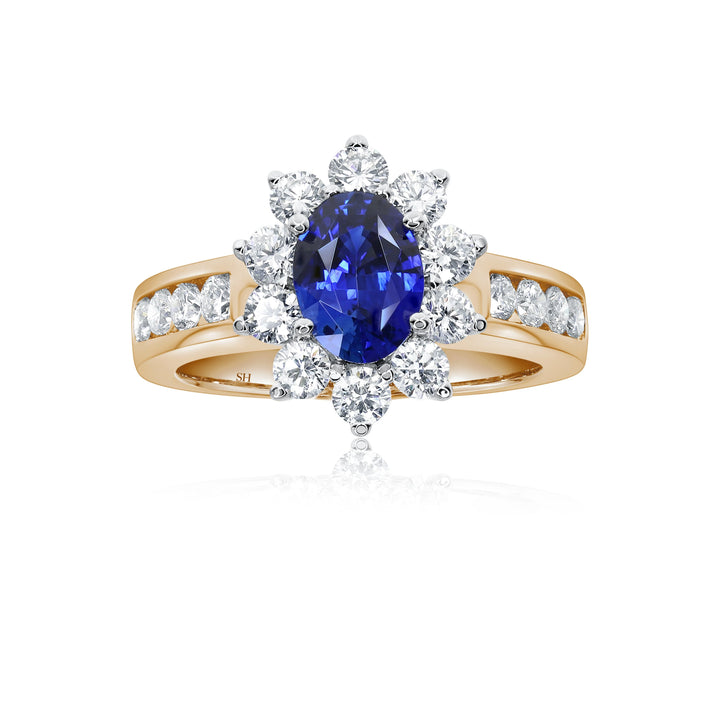 Classic Sapphire Halo Ring With Channel Set Band (1.00Ct) - W0860