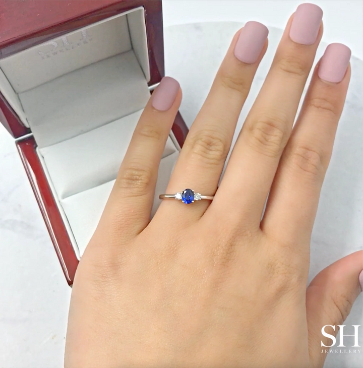 Three-Stone Oval Sapphire with Diamonds Ring