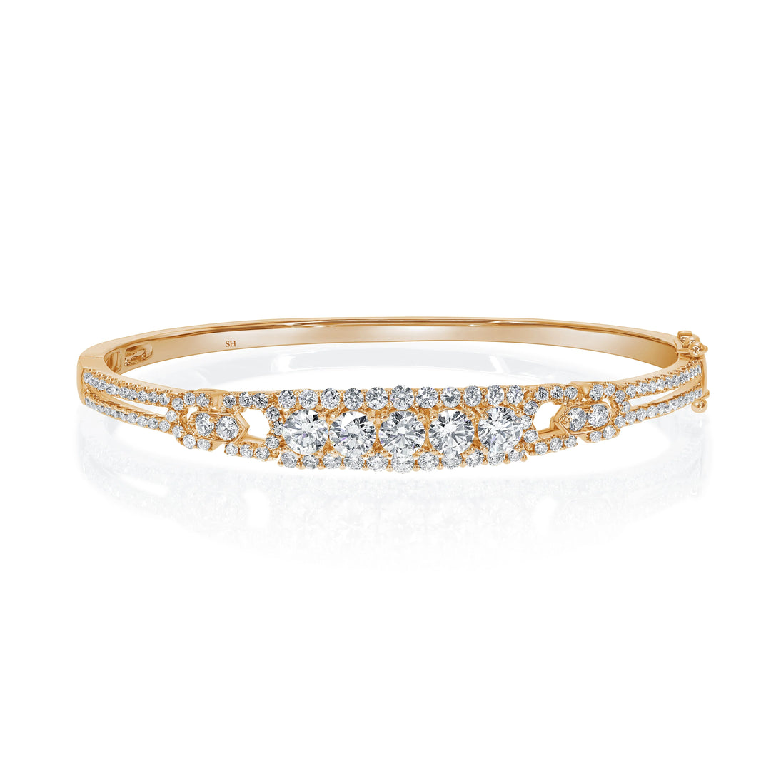 Diamond Halos with Garland Side Accents Split 2-Row Bangle - W0924