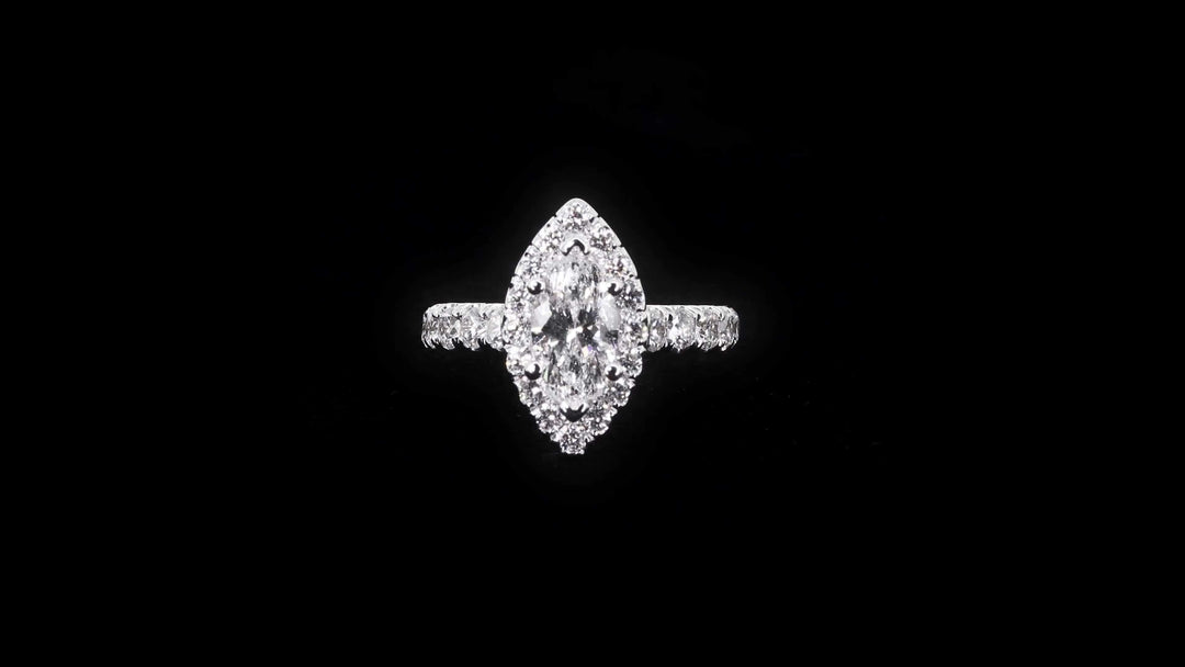 Bold Halo Marquise Engagement Ring with Pavé-Set Band - W0582