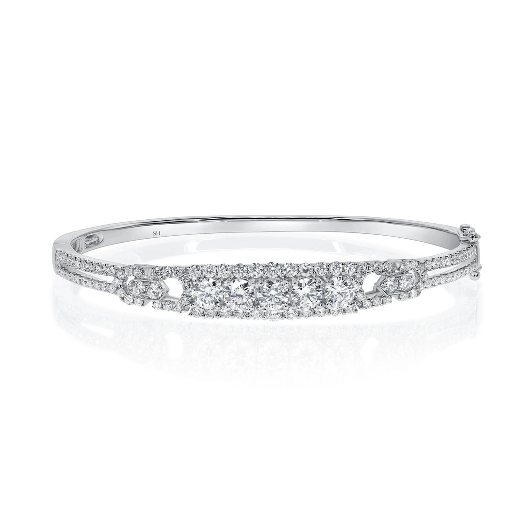 Diamond Halos with Garland Side Accents Split 2-Row Bangle - W0924