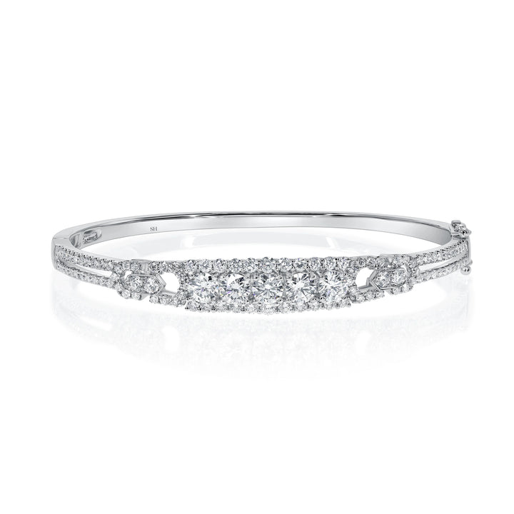 Diamond Halos with Garland Side Accents Split 2-Row Bangle - W0924