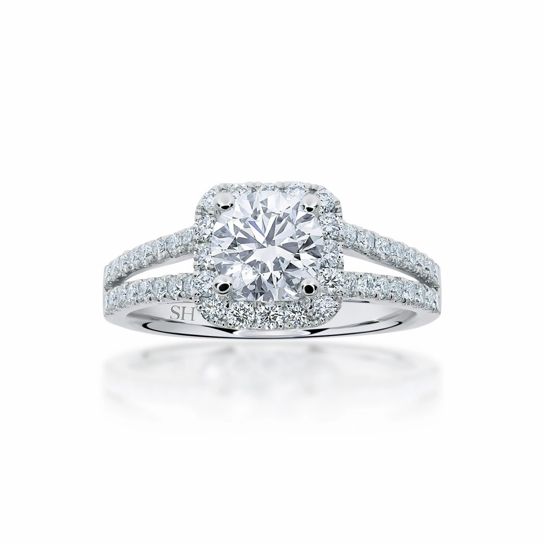 Cushion halo and twin pavé set diamond band - W0345
