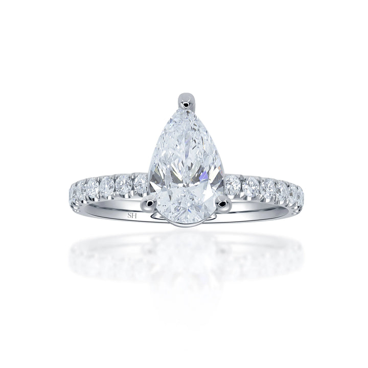 3-Claw Pear-Shaped Timeless Engagement Ring with 2.1mm Pavé-Set Band - W0801