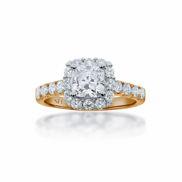 Cushion Cut halo with pavé set diamond band - W0350