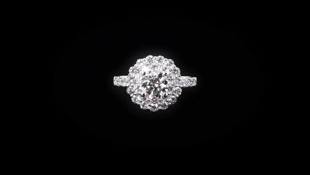 Floral Double Halo Diamond Engagement Ring with Pavé-Set Band - W0587