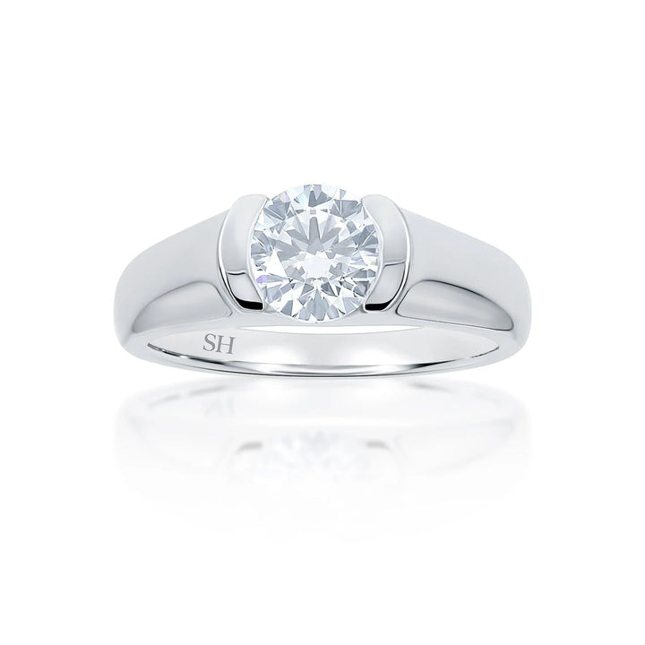 Modern half bezel set solitaire engagement ring - W0010