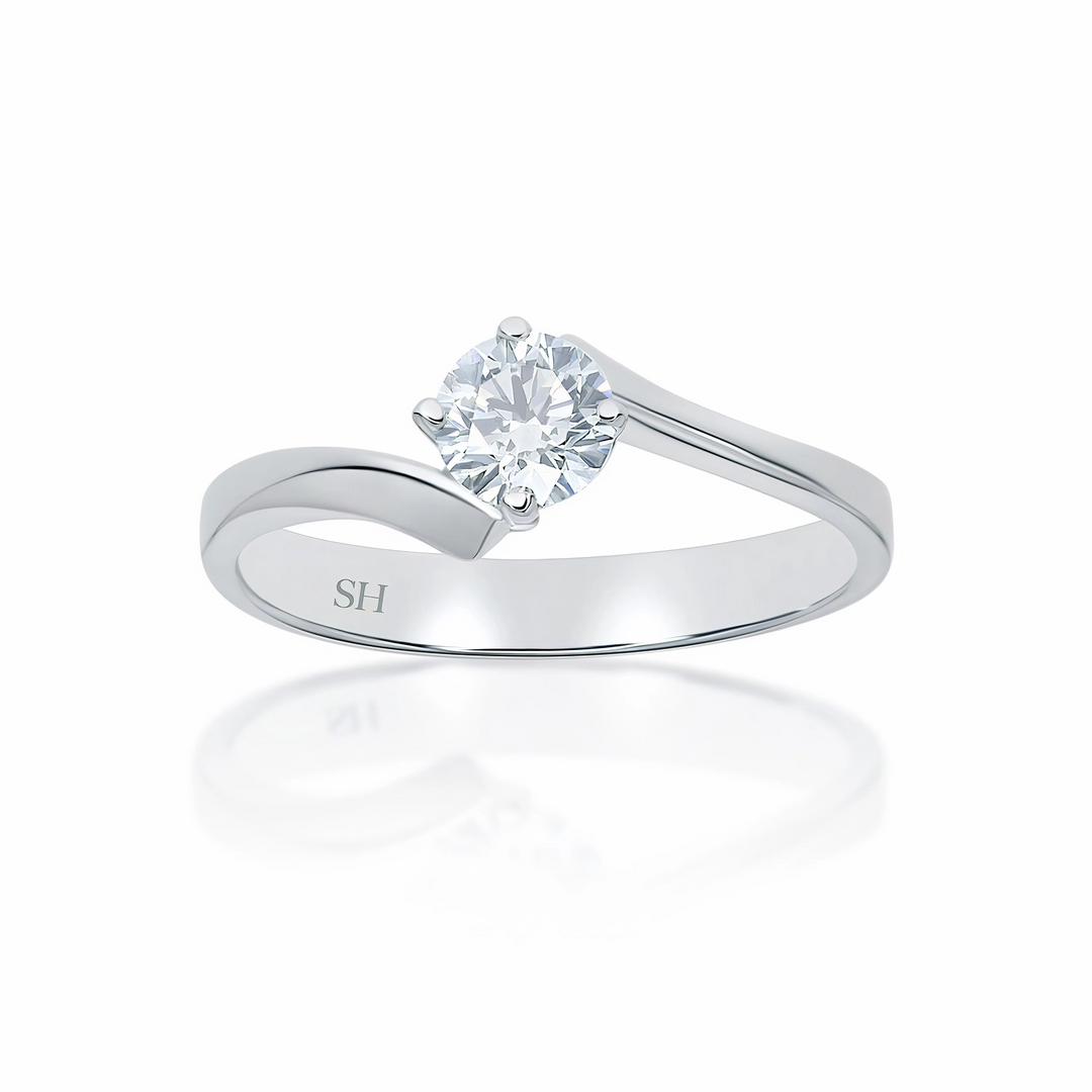 4-Claw Solitaire Engagement Ring with Offset Tapered Shoulders - W0013