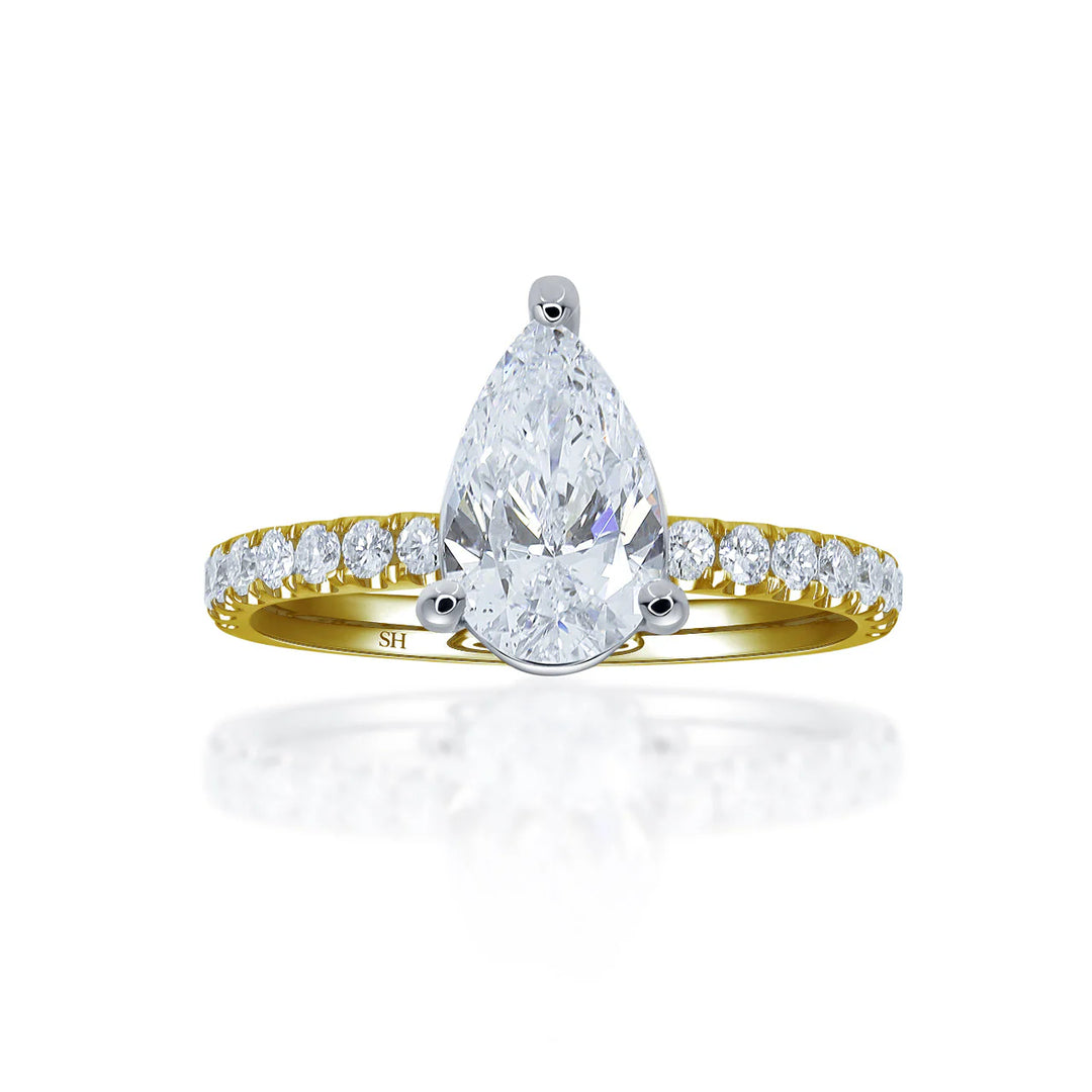 3-Claw Pear-Shaped Timeless Engagement Ring with 2.1mm Pavé-Set Band - W0801