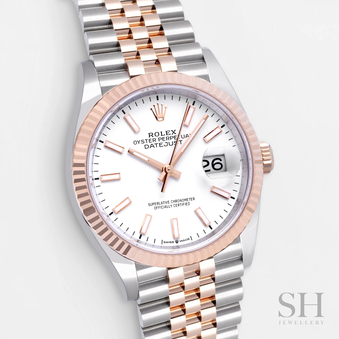 Rolex Datejust36 36mm Steel/RG White Dial Stick Markers 2023 Ref m126231-0033 (#302)