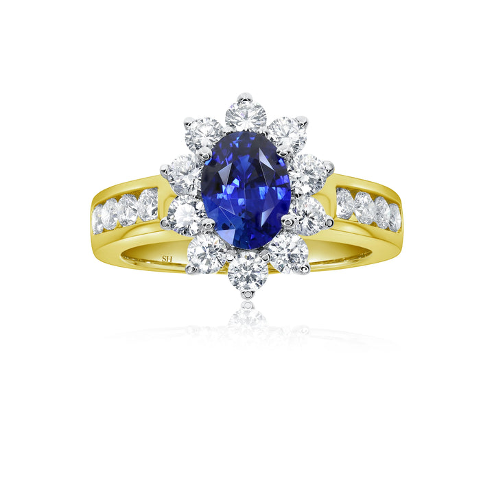 Classic Sapphire Halo Ring With Channel Set Band (1.00Ct) - W0860