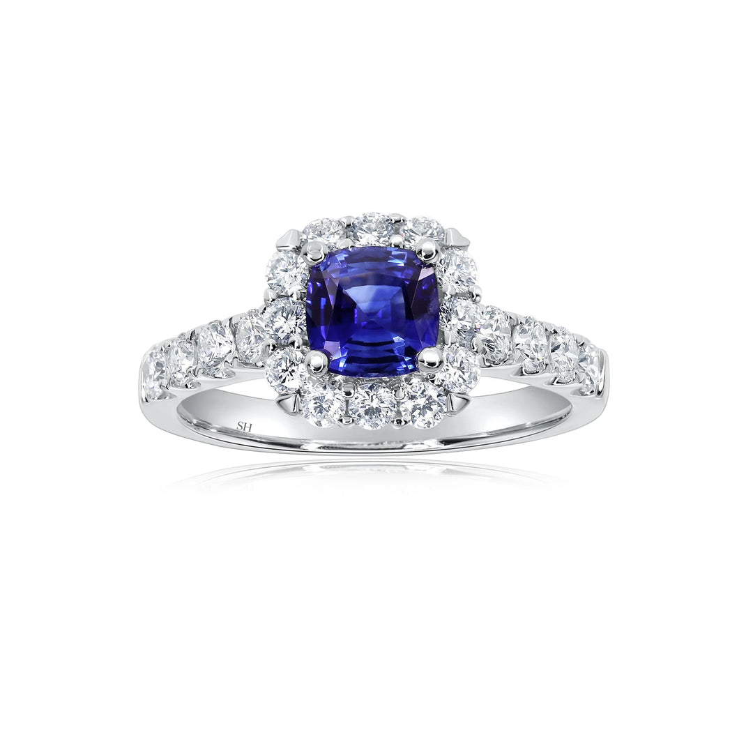 Cushion Cut Sapphire Ring With Pave Band (0.75Ct) - W0873