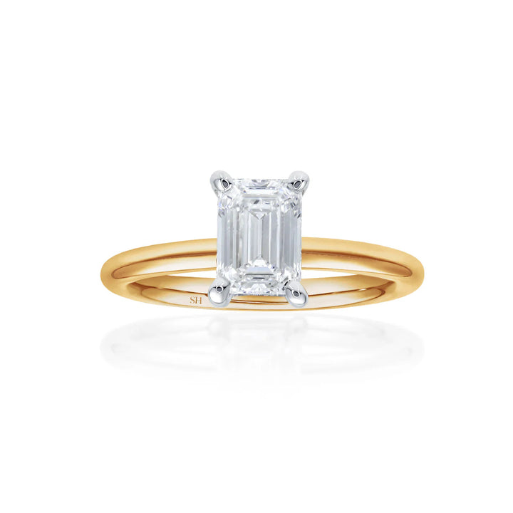 4-Claw Emerald-Cut Engagement Ring with Polished Band - W0799