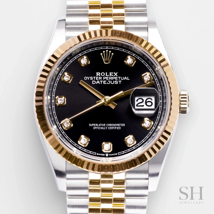 Rolex Datejust36 36mm Steel/YG Black Dial Diamond Markers 2024 Ref m126233-0021 (#650)
