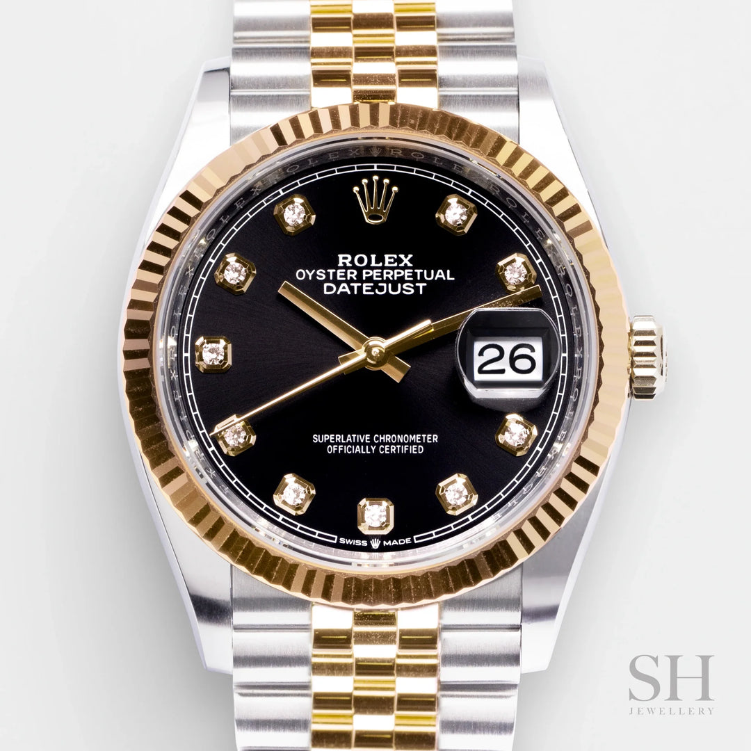 Rolex Datejust36 36mm Steel/YG Black Dial Diamond Markers 2023 Ref m126233-0021 (#566)