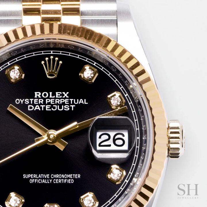Rolex Datejust36 36mm Steel/YG Black Dial Diamond Markers 2023 Ref m126233-0021 (#566)