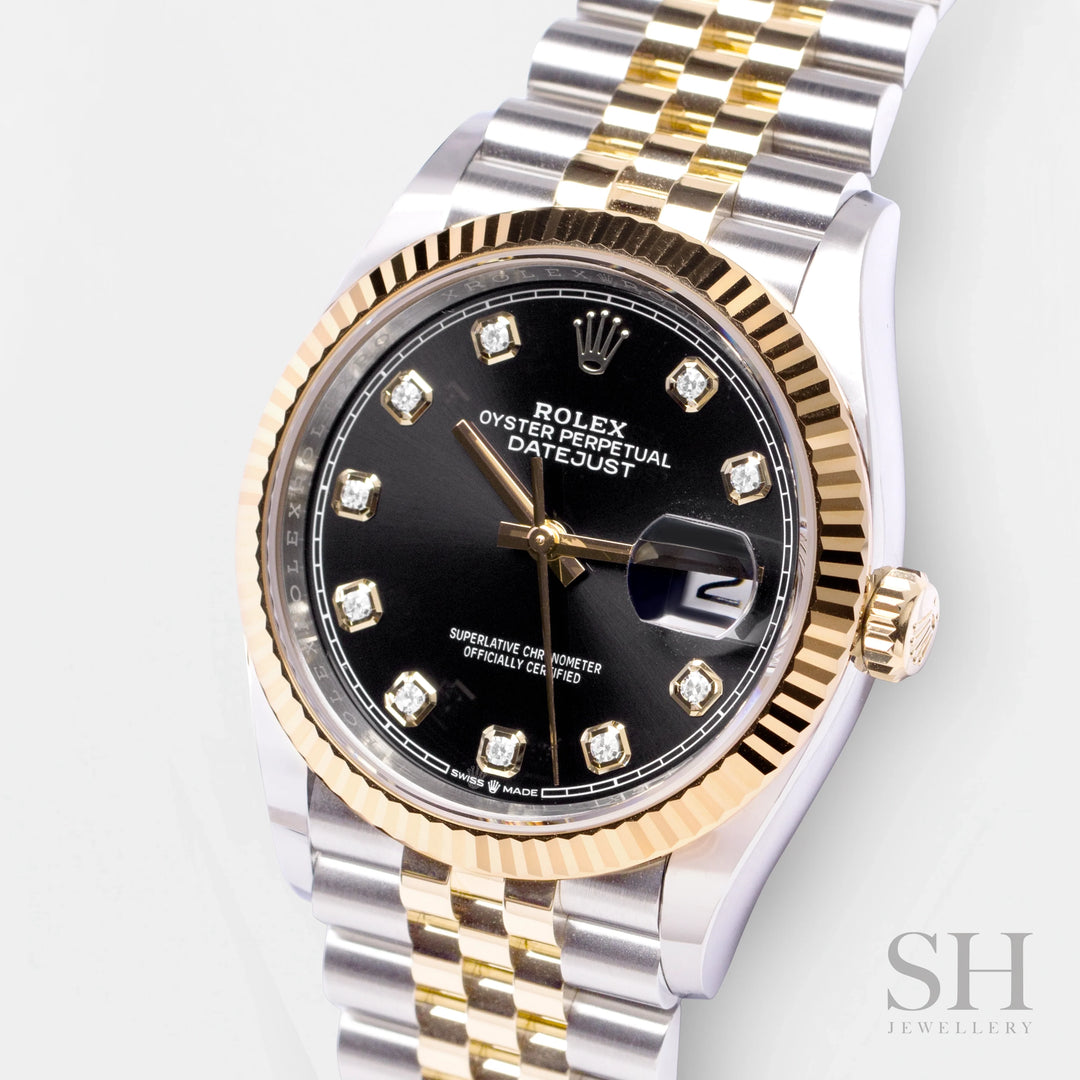 Rolex Datejust36 36mm Steel/YG Black Dial Diamond Markers 2024 Ref m126233-0021 (#832)