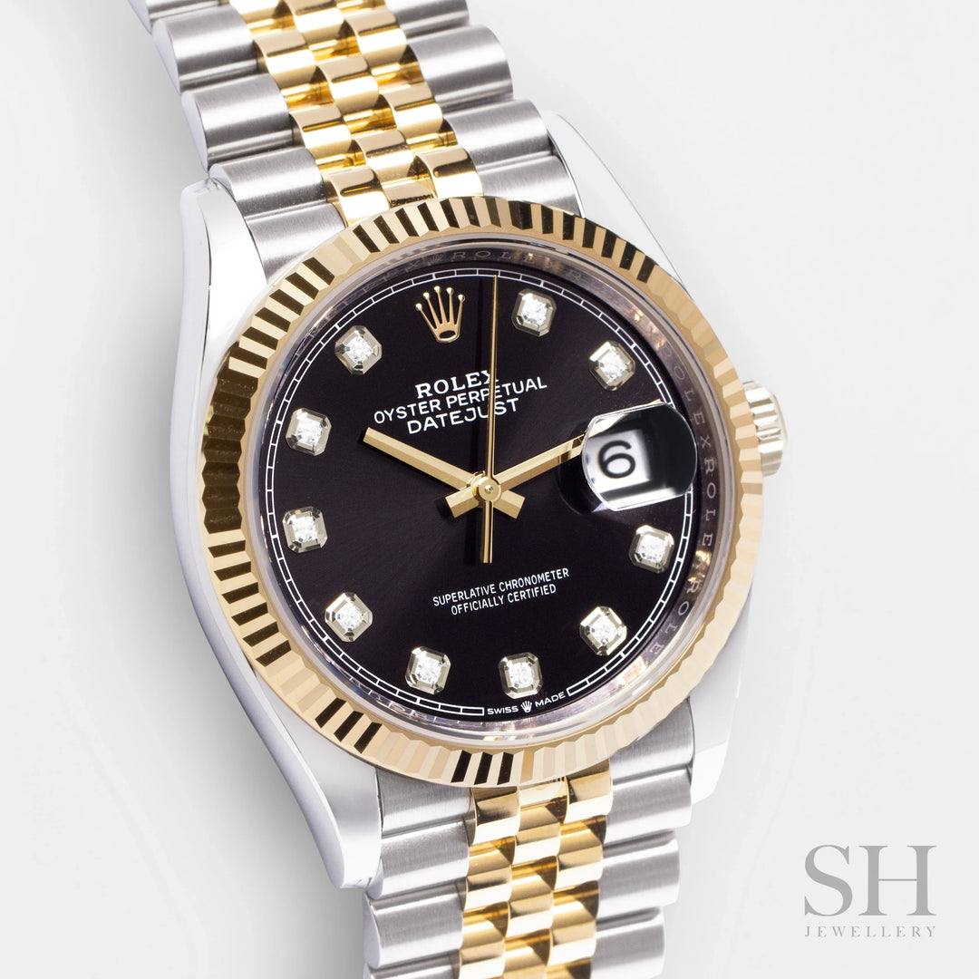 Rolex Datejust36 36mm Steel/YG Black Dial Diamond Markers 2024 Ref m126233-0021 (#832)