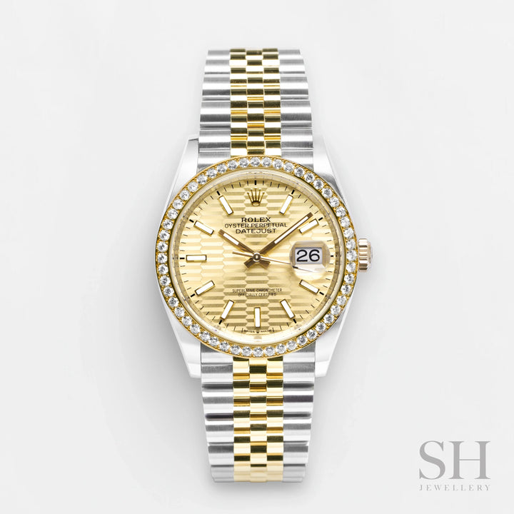 Rolex Datejust36 36mm Steel/YG Champagne Motif Dial Stick Markers 2023 Ref m126283rbr-0025 (#342)