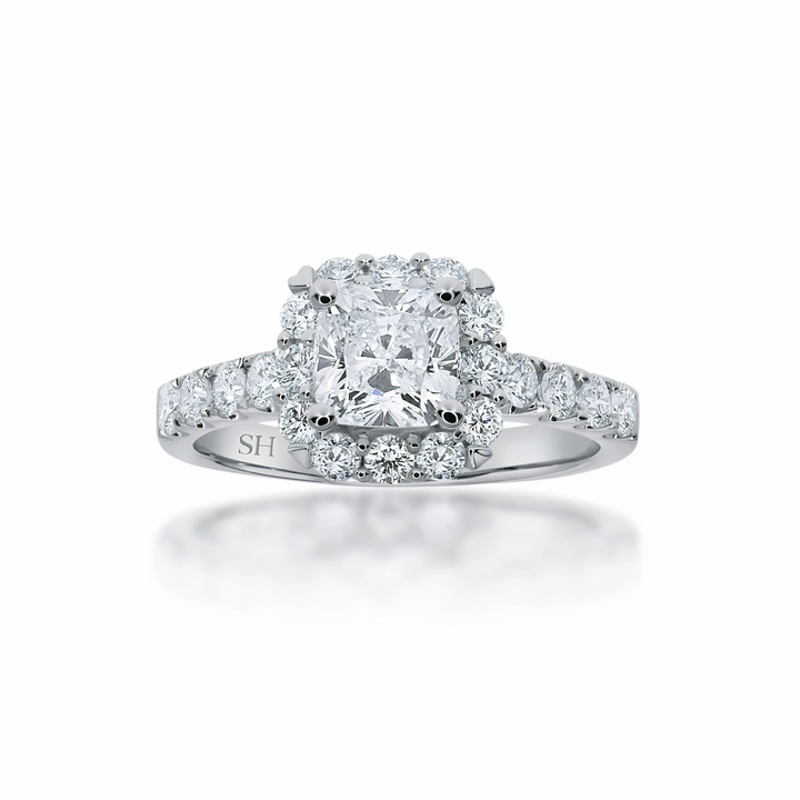 Cushion Cut halo with pavé set diamond band - W0350