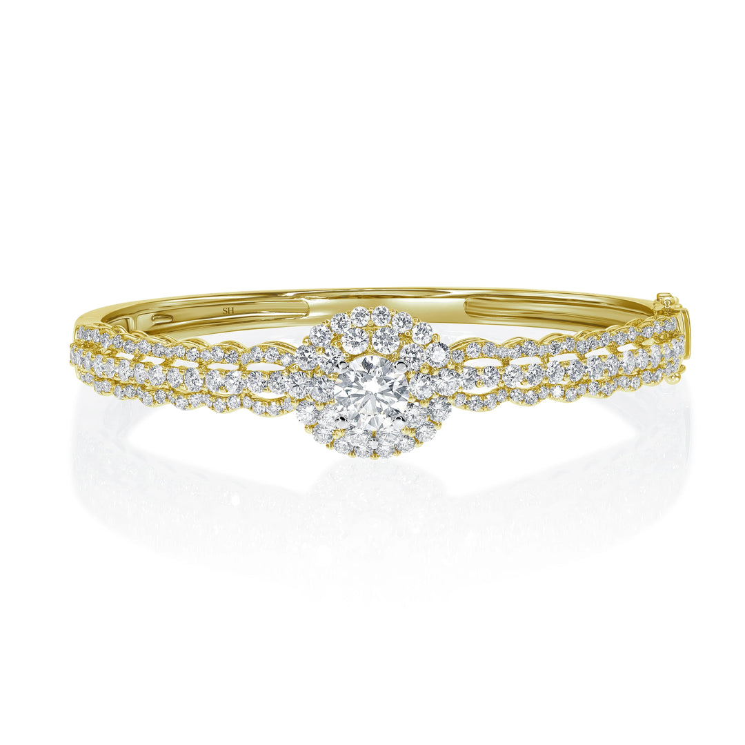 Double Halo Centred in Ripple Edged Three Row Bangle 8.0mm - W0920