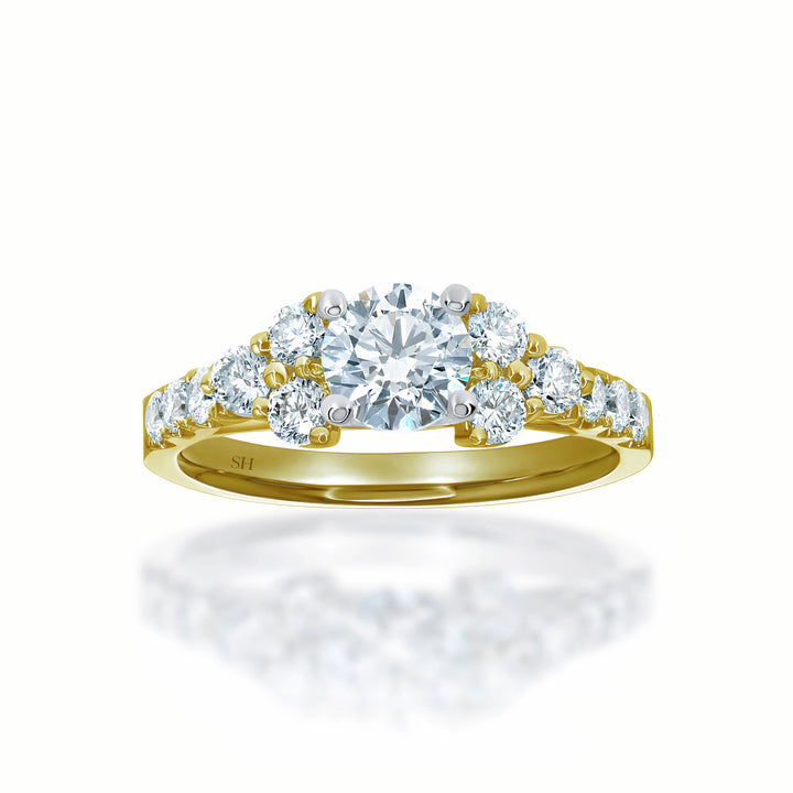 Elegant engagement ring with twin stone shoulders - W0320