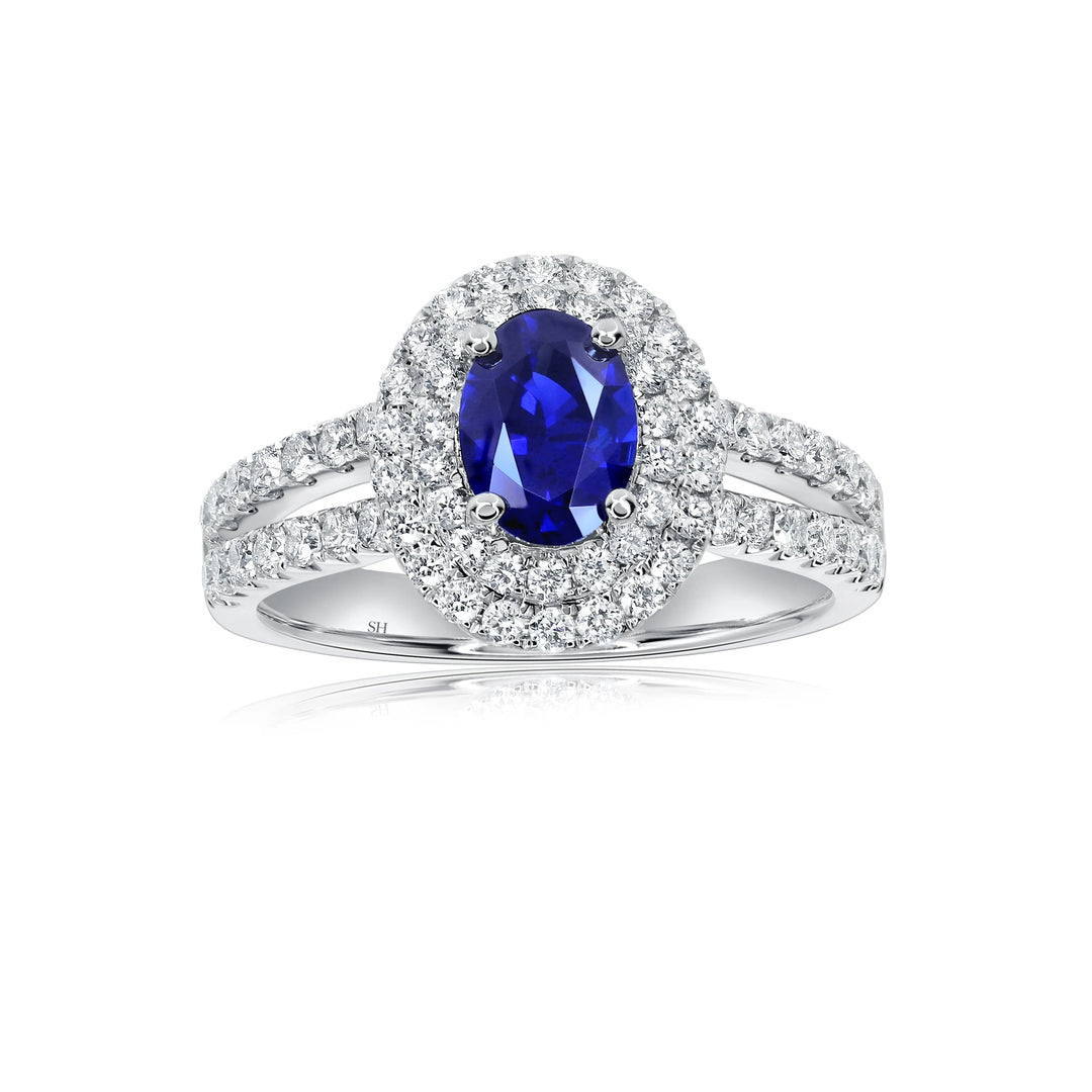 Double Halo Sapphire Ring With Split Band (0.70Ct) - W0866