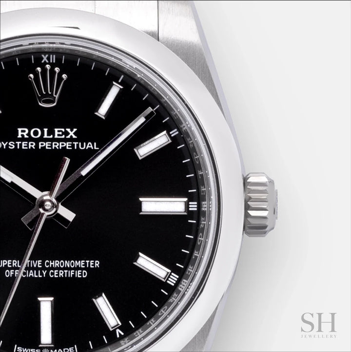 Rolex Oyster Perpetual34 34mm Steel Black Dial Stick Markers 2023 Ref m124200-0002 (#397)