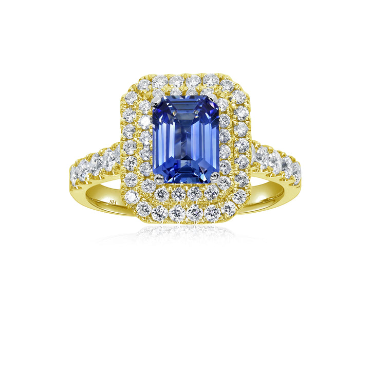 Emerald Cut Double Halo Sapphire Ring (1.50Ct) - W0868